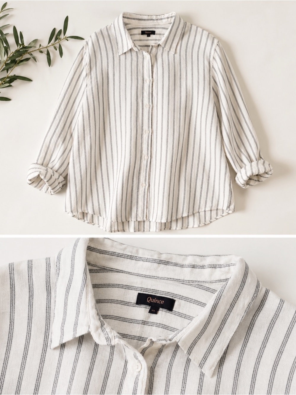 Quince White and Gray Striped Linen-Blend Button Shirt